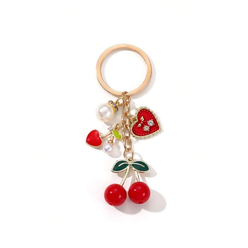 Exquisitely Designed Faux Pearl Cute Creative Red Cherry Faux Pearl Keychain Valentine's Day Gift Souvenir Car Accessories Bag Charm School Pearl Goth  Y2k - Image 4