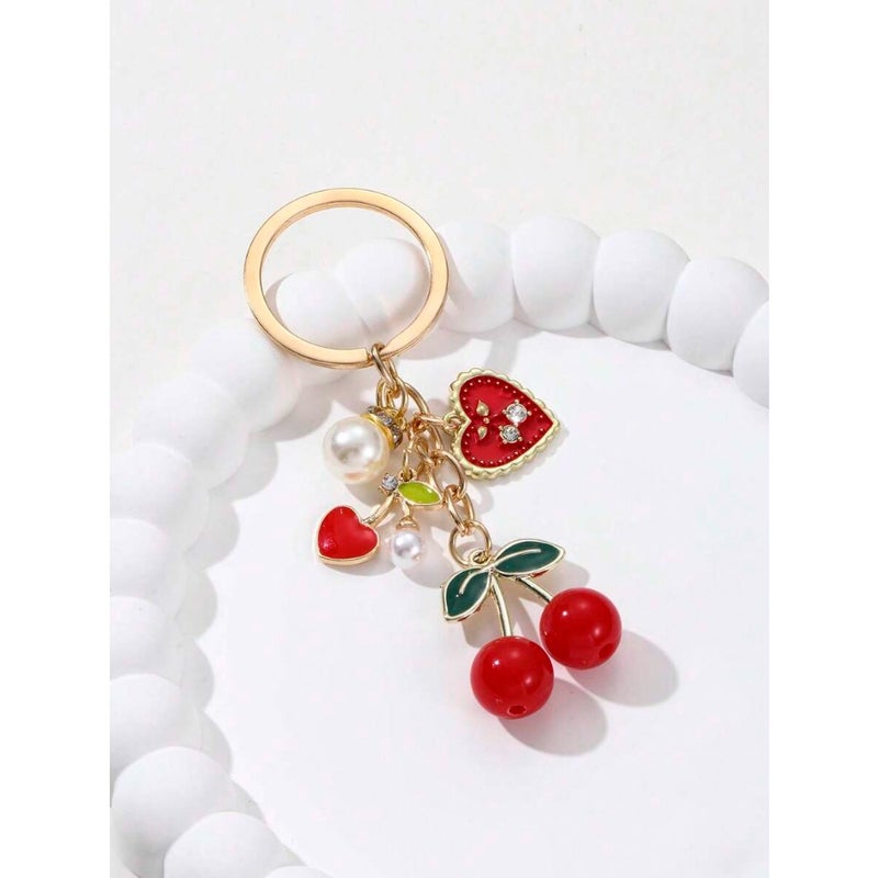 Exquisitely Designed Faux Pearl Cute Creative Red Cherry Faux Pearl Keychain Valentine's Day Gift Souvenir Car Accessories Bag Charm School Pearl Goth  Y2k - Image 3