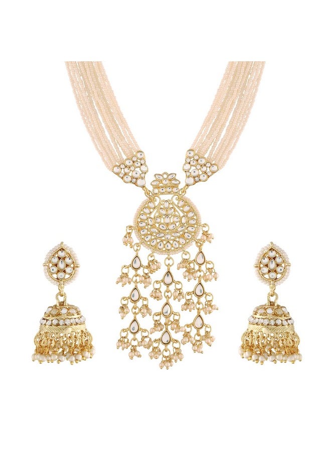 I Jewels I Jewels 18k Gold Plated Traditional Multistrand Pearl Kundan Studded Necklace Jewellery Set For Women (ML308W)  - Image 1