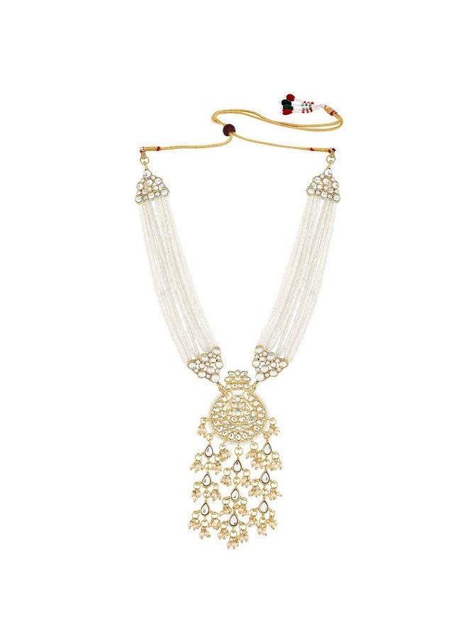 I Jewels I Jewels 18k Gold Plated Traditional Multistrand Pearl Kundan Studded Necklace Jewellery Set For Women (ML308W)  - Image 4