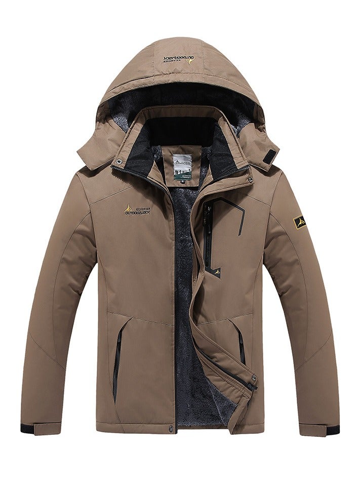 Loquat Men's Thicken Ski Jacket Warm Winter Waterproof Windbreaker Hooded Snowboarding Coat Dark Brown 