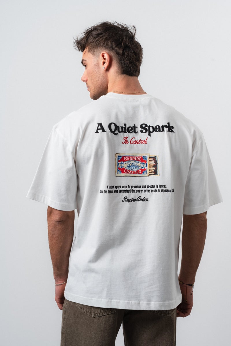RESPIRE Men's Spark Embroidered Oversize T-Shirt, Ecru - Image 1