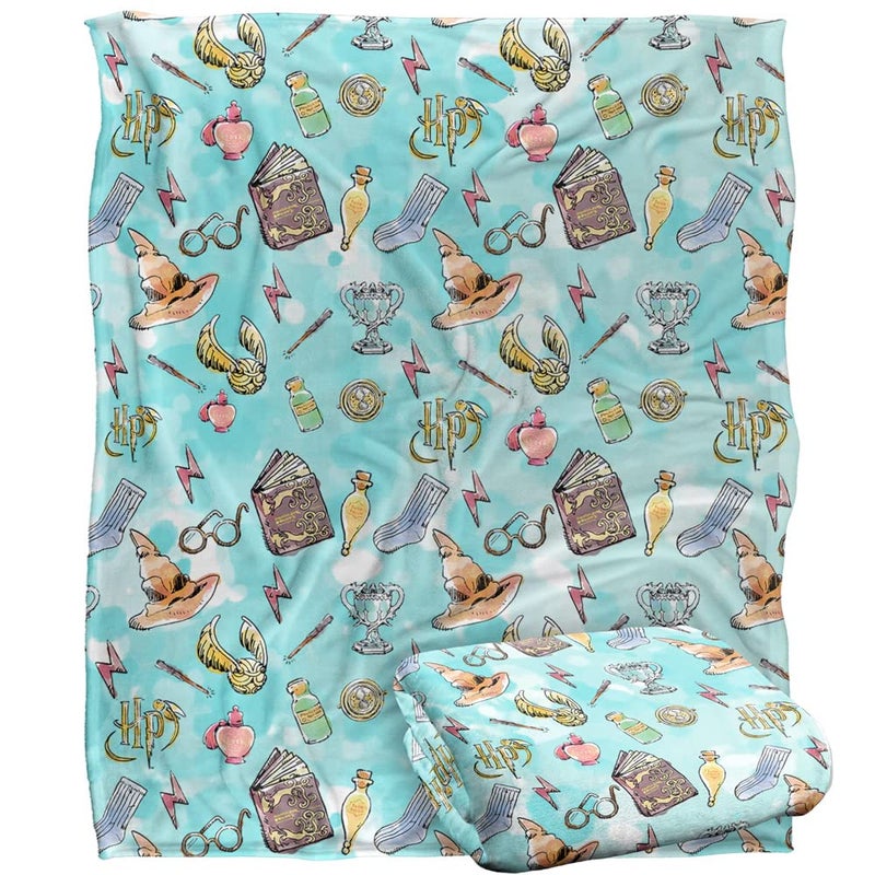 LOGOVISION Harry Potter Water Color Pattern Officially Licensed Silky Touch Super Soft Throw Blanket 50"" x 60"" - Image 1