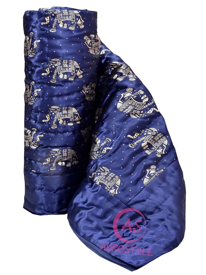 RAJASTHANI COTTON FILLED LIGHT WEIGHT SILK SOFT JAIPURI AC QUILT DOHAR OVER ALL FLORAL PRINT DESIGN BLANKETS FOR HOME 85X100 INCHBLUE2 ELEPHANT PRINT DOUBLE BED