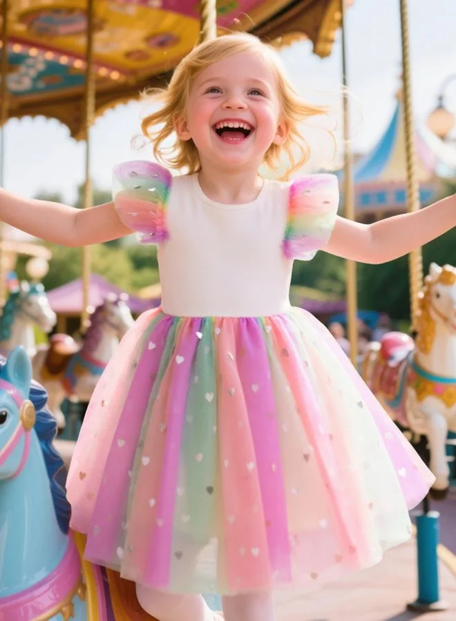 Take Two Girls Mesh Tulle Ruffled Sleeve Dress