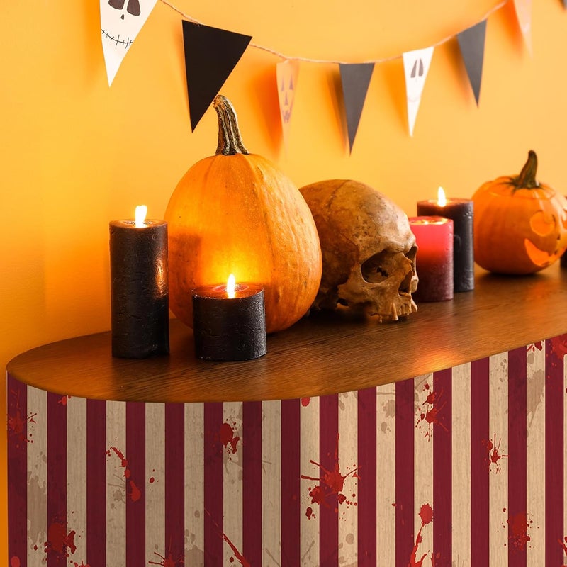 Oitnlaughter 3 PCS Bloody Halloween Party Striped Table Skirt Creepy Carnival Halloween Table Skirts Halloween Bloody Circus Creepy Theme Party Table Cover Skirt Horror Movie Dinner Nights Party Decorations - Image 5