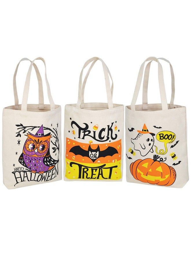 JOYIN 3 Large 13.75” Halloween Tote Reusable Canvas Bag For Trick Or Treat Pumpkin Party Favor Goodie Bags.  - Image 1