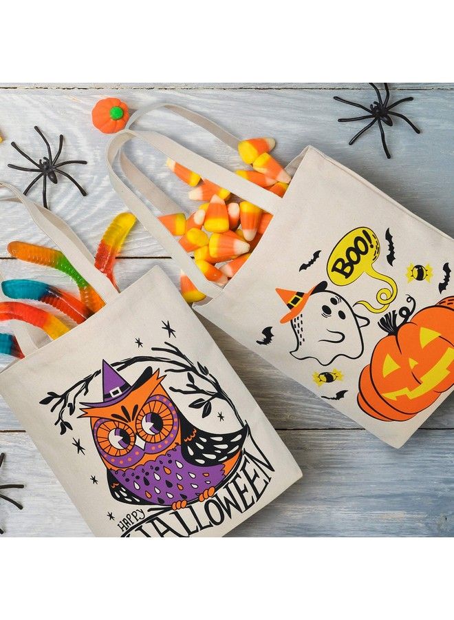 JOYIN 3 Large 13.75” Halloween Tote Reusable Canvas Bag For Trick Or Treat Pumpkin Party Favor Goodie Bags.  - Image 4
