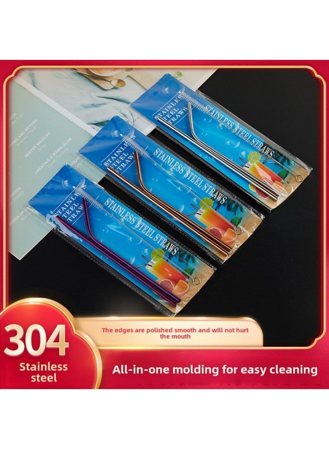 304 Stainless Steel Straw Creative Titanium-plated Straw Milk Tea Beverage Convenient Straight Bending Metal Straw Can Be Printed Logo-Color:Blue-Specifications:Short 304 - Image 3