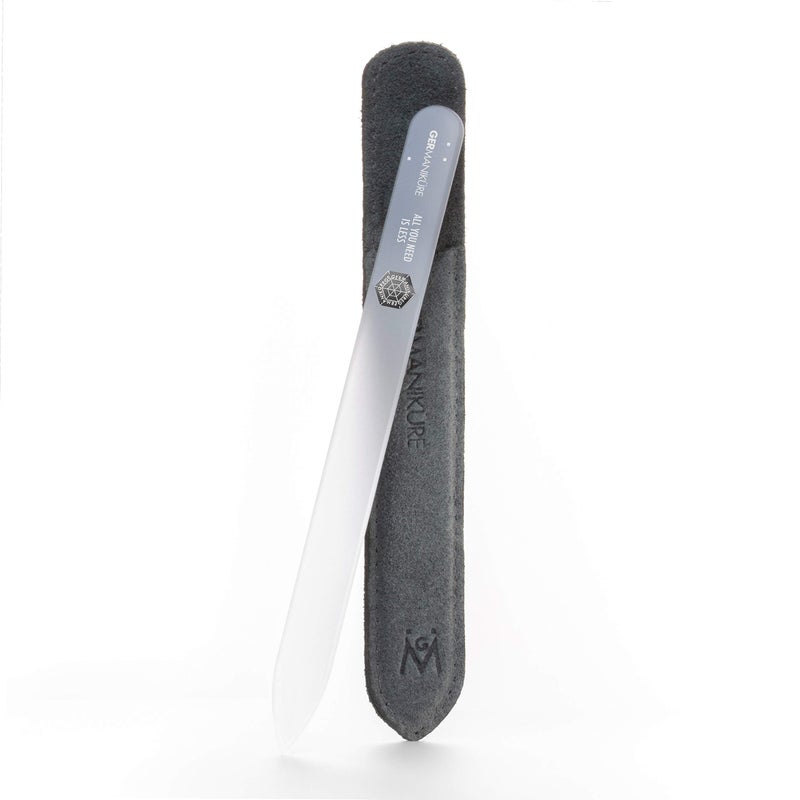 GERMANIKURE Glass Nail File in Suede Sleeve All You Need is Less Professional Crystal Nail File for Natural Nails Ideal Manicure Pedicure Tool for Smooth Easy Shaping Nail Care Gift