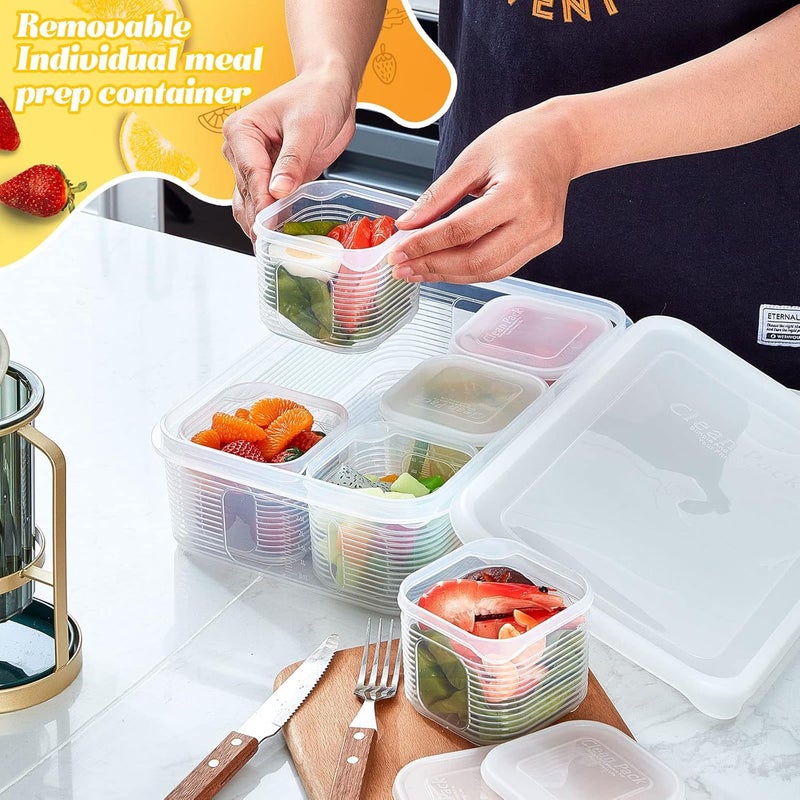 Rtteri 2 Sets Salad Bar Containers for Fridge Food Storage Containers with Airtight Lids Divided Pizza Salad Storage Include 6 Pcs Removable Reusable Box No BPA - Image 3