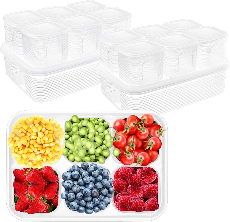 Rtteri 2 Sets Salad Bar Containers for Fridge Food Storage Containers with Airtight Lids Divided Pizza Salad Storage Include 6 Pcs Removable Reusable Box No BPA - Image 1