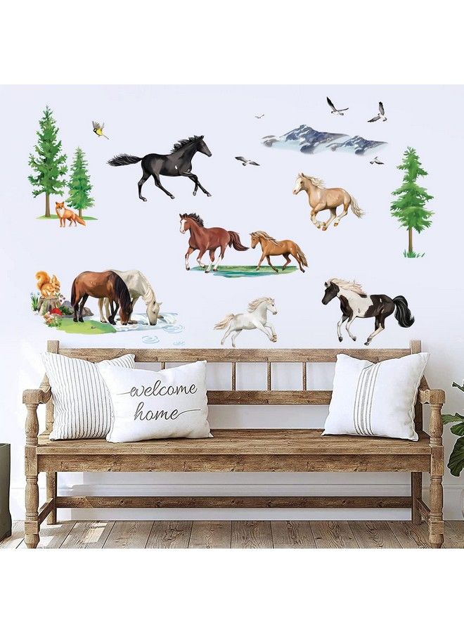 decalmile Farm Animal Wall Stickers Wild Horse In The Forest Wall Decals Kids Bedroom Playroom Tv Background Wall Decor - Image 3