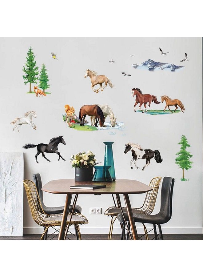 decalmile Farm Animal Wall Stickers Wild Horse In The Forest Wall Decals Kids Bedroom Playroom Tv Background Wall Decor - Image 4