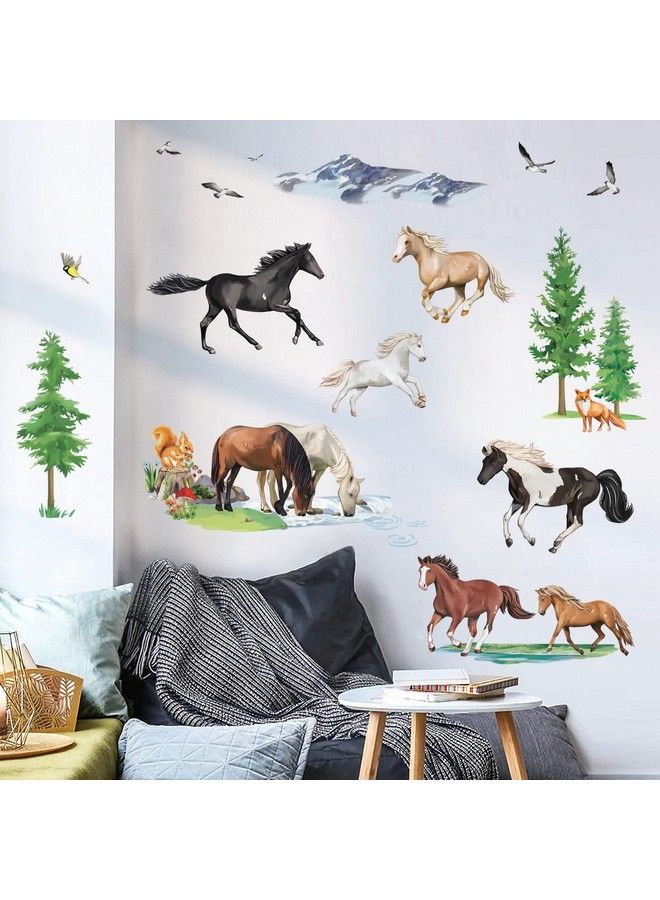 decalmile Farm Animal Wall Stickers Wild Horse In The Forest Wall Decals Kids Bedroom Playroom Tv Background Wall Decor - Image 2