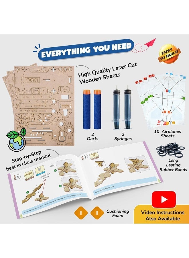 Smartivity 2in1 Hydraulic Aeroplane & Dart Launcher Toy for Kids 6-8-10-12-14 Years Old | Shoots Planes/Darts Far in Air I Birthday Gifts for Boys & Girls | DIY Science Toy for Kids 6-14 - Image 5