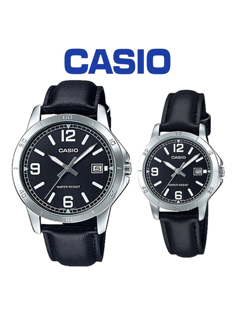 CASIO Casio Analog Black Leather Band Couple Watch Set MTP/LTP-V004L-1B  - Image 1