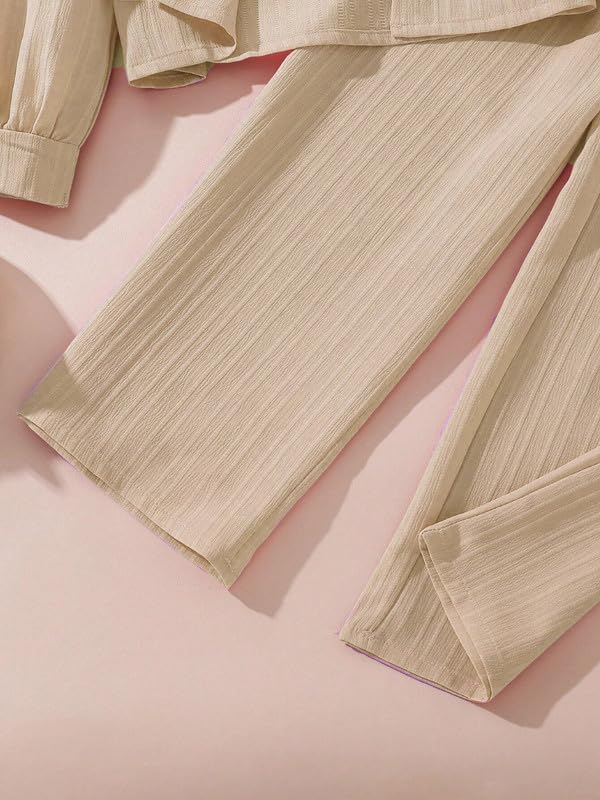 Niren Enterprise Girls' 2-Piece Co-Ord Beige Shirt & Pants, Soft Fabric, Casual Wear, Relaxed Fit for Kids Set - Image 5