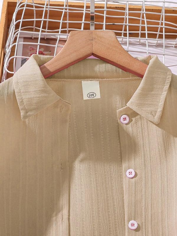 Niren Enterprise Girls' 2-Piece Co-Ord Beige Shirt & Pants, Soft Fabric, Casual Wear, Relaxed Fit for Kids Set - Image 3