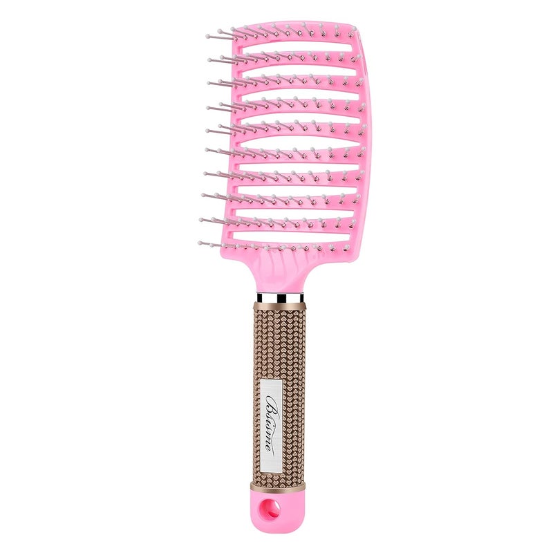 Bsisme Hair Brush Curved Vented Brush for Faster Blow Drying Professional Styling Hair Brushes for Women and Men Paddle Detangling Brush for Wet Dry Curly Thick Straight Hair Pink