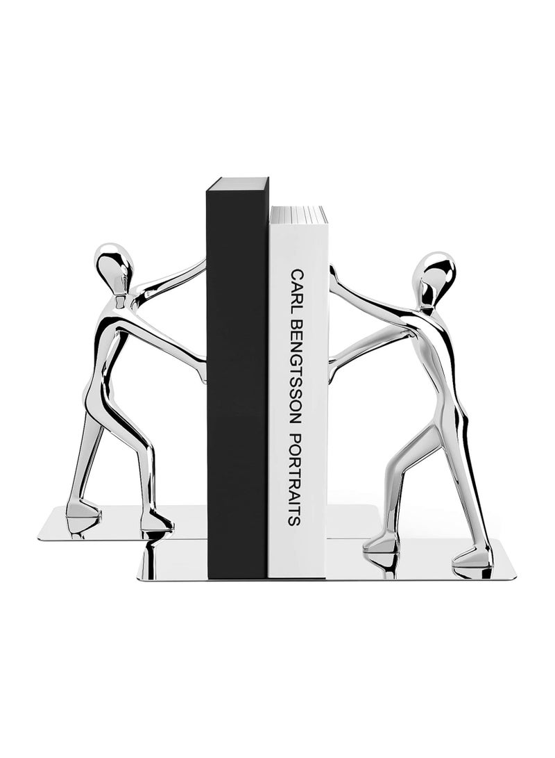 KASTWAVE Decorative Bookends Heavy Duty Zinc Alloy Man Book End, Metal Book Ends for Shelves - Image 1