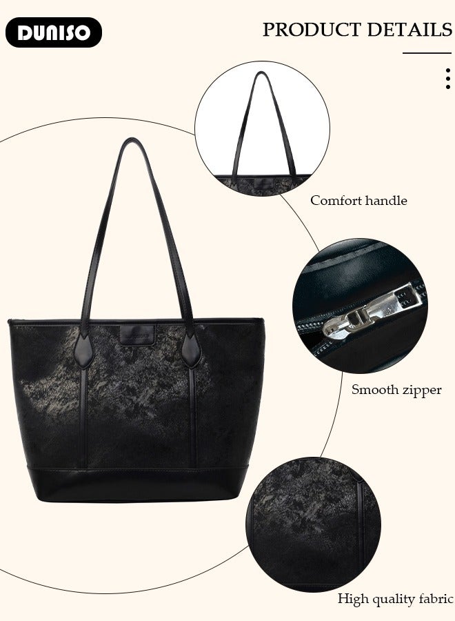 DUNISO Women's Shoulder Tote Bag Faux Leather Flap Design Handbag for Women Large Capacity Bucket Bag Fashionable Travel Messenger Shoulder Bag for Ladies Girls College Students - Image 2