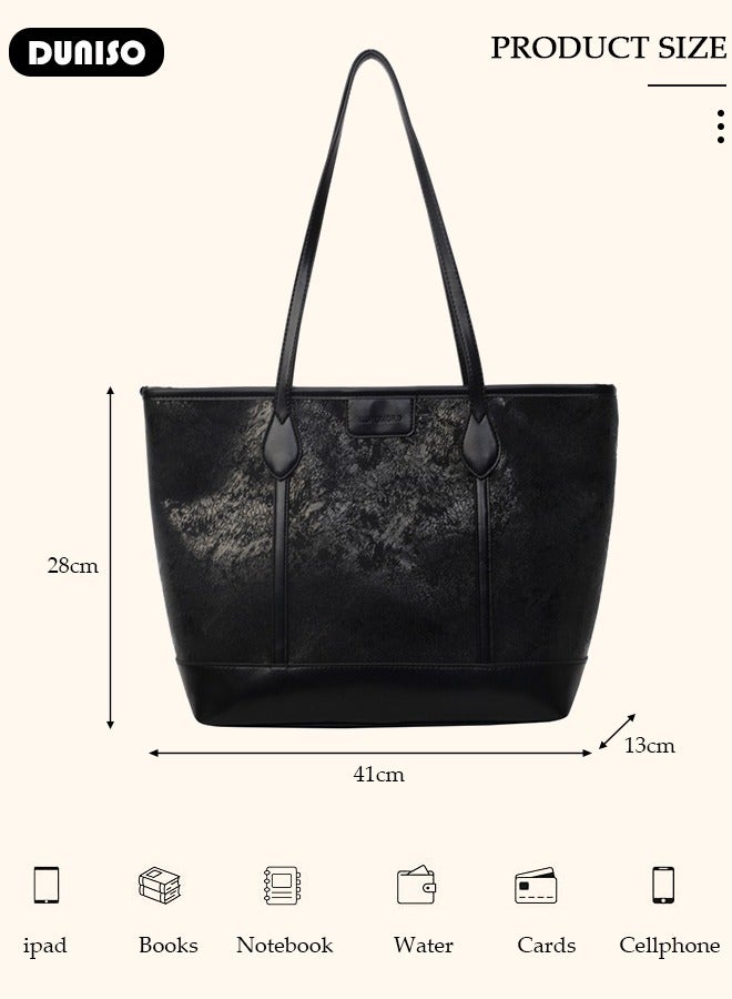 DUNISO Women's Shoulder Tote Bag Faux Leather Flap Design Handbag for Women Large Capacity Bucket Bag Fashionable Travel Messenger Shoulder Bag for Ladies Girls College Students - Image 4