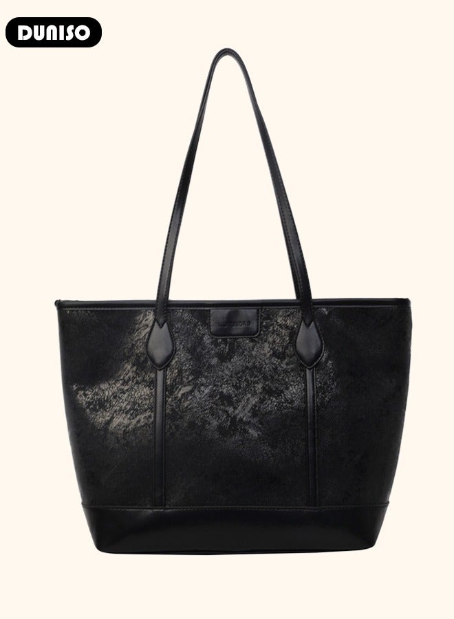 DUNISO Women's Shoulder Tote Bag Faux Leather Flap Design Handbag for Women Large Capacity Bucket Bag Fashionable Travel Messenger Shoulder Bag for Ladies Girls College Students - Image 3