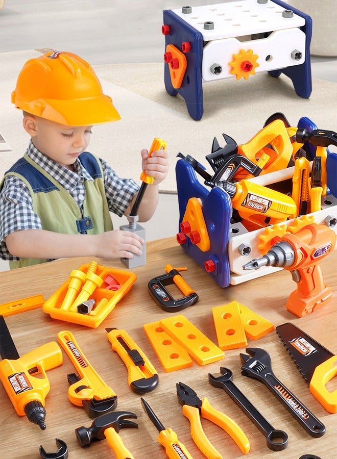 Aissiora 58PCS Electric drill screwing toys Simulated electric drill DIY toys Children's Repair Kit Screw assembly and disassembly toys With electric drill and engineering cap Educational toys Toys for boys - Image 1
