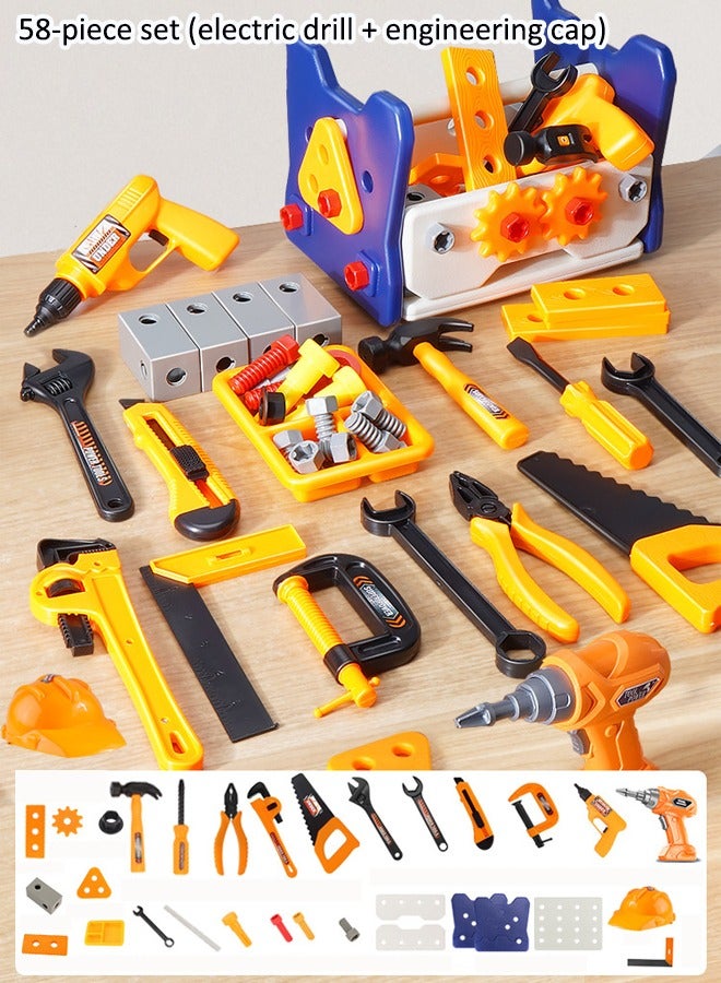 Aissiora 58PCS Electric drill screwing toys Simulated electric drill DIY toys Children's Repair Kit Screw assembly and disassembly toys With electric drill and engineering cap Educational toys Toys for boys - Image 3