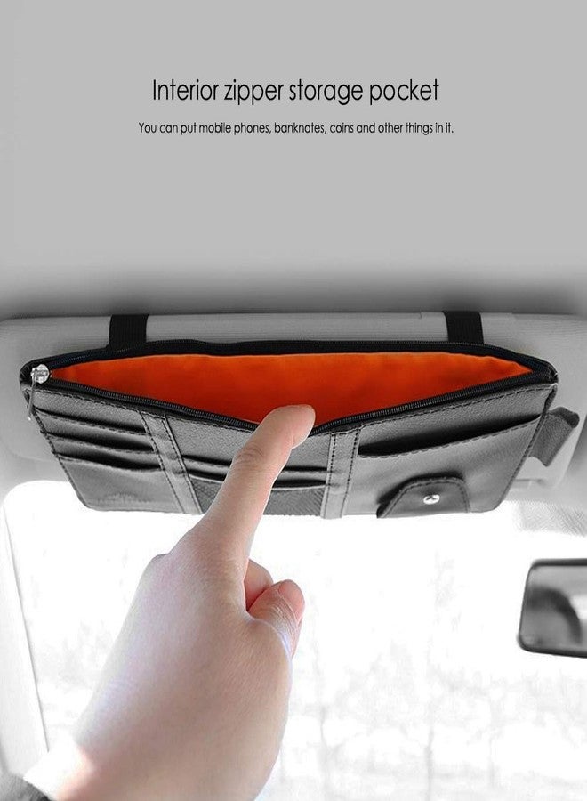 Pormasbenzer Leather Car Sun Visor Organizer with Net & Zipper, Ultra Light, Ultra Thin Design, Auto Interior Accessories Storage Pocket Pouch Car Truck Sun Visor Case Bag - Image 5