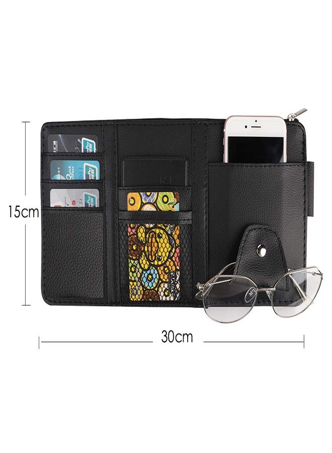 Pormasbenzer Leather Car Sun Visor Organizer with Net & Zipper, Ultra Light, Ultra Thin Design, Auto Interior Accessories Storage Pocket Pouch Car Truck Sun Visor Case Bag - Image 3