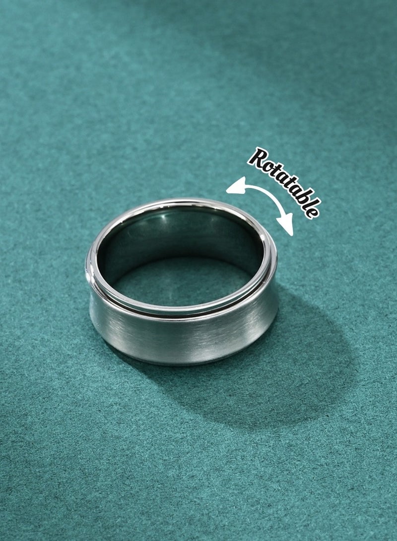 Unisex Spinner Ring — Titanium Steel (Stainless Steel), Silver-Tone — US Size 10 (Ø ≈ 19.8 mm), 9 mm Wide Concave Rotating Band, Polished Finish - Image 1