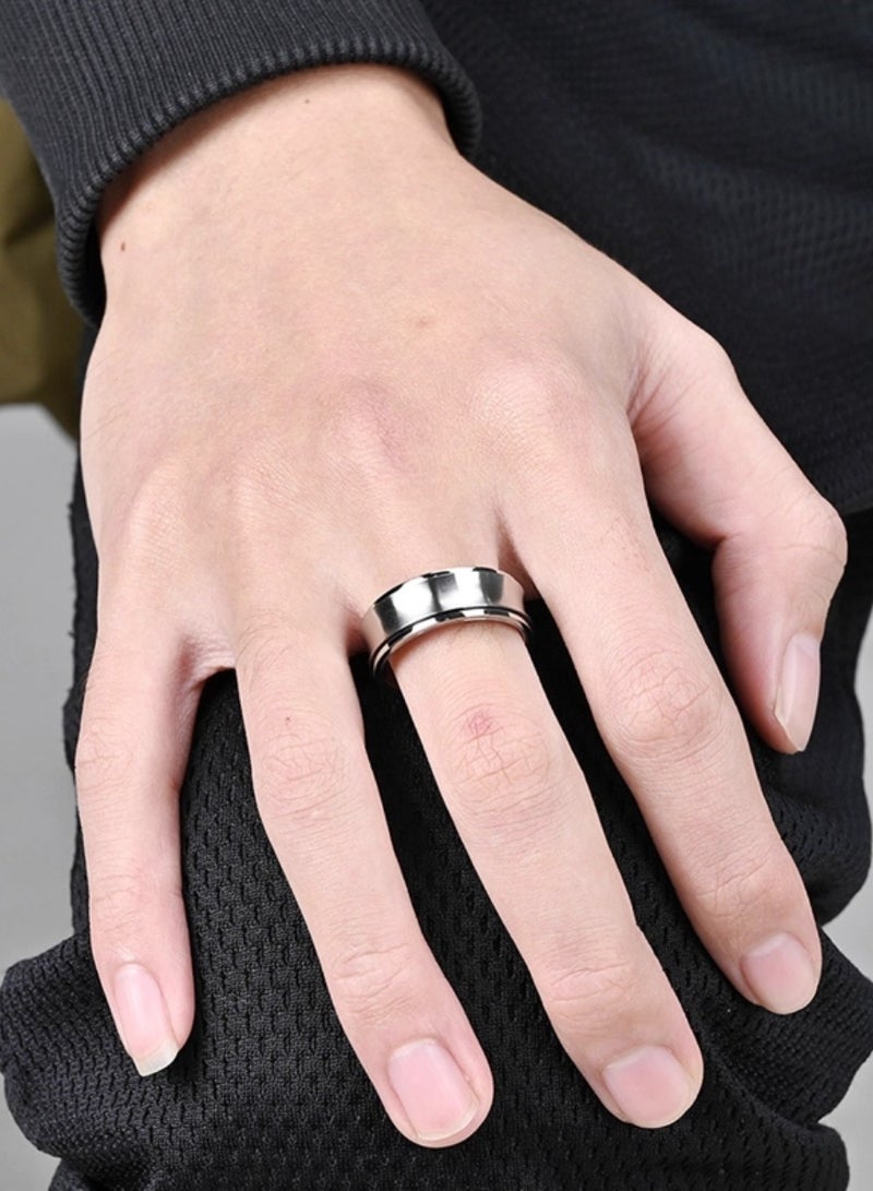 Unisex Spinner Ring — Titanium Steel (Stainless Steel), Silver-Tone — US Size 10 (Ø ≈ 19.8 mm), 9 mm Wide Concave Rotating Band, Polished Finish - Image 2