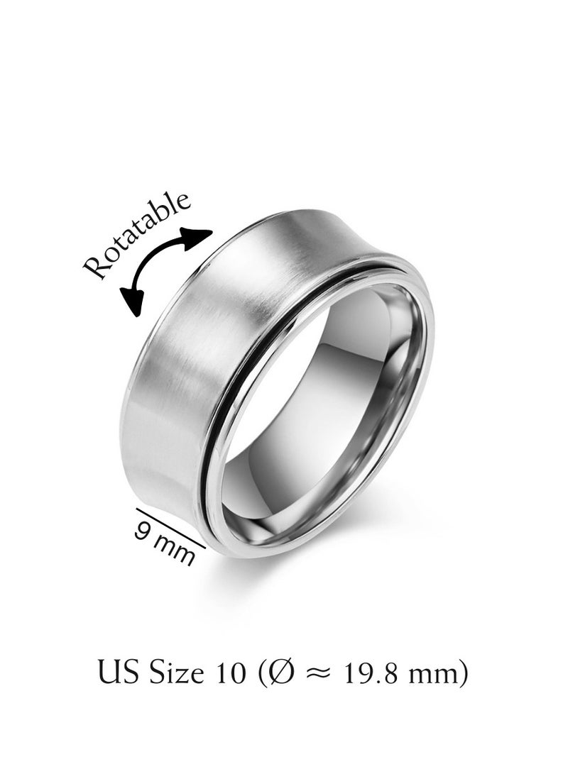Unisex Spinner Ring — Titanium Steel (Stainless Steel), Silver-Tone — US Size 10 (Ø ≈ 19.8 mm), 9 mm Wide Concave Rotating Band, Polished Finish - Image 3