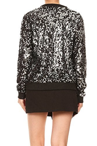 Anna-Kaci Womens Sequin Jacket Bomber Coat 1989 Slitter Outfit For Concert Party, Black+Silver, Small - Image 2