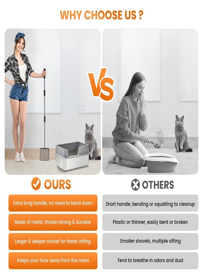 PETOCAT Cat Litter Scoop 43 inch Metal Litter Scooper with Stainless Steel Long Handle, Upgraded Large Kitty Box Scooper Heavy Duty Deep Shovel for Fast Sifting, Dog Waste Scooops for Outside Pet Poop - Image 5