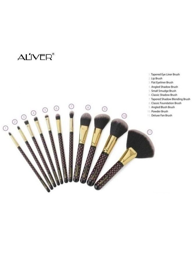 ALIVER - Makeup Brush Set - Consisting Of : 11-Piece Brushs With Holder. black/pink - Image 1