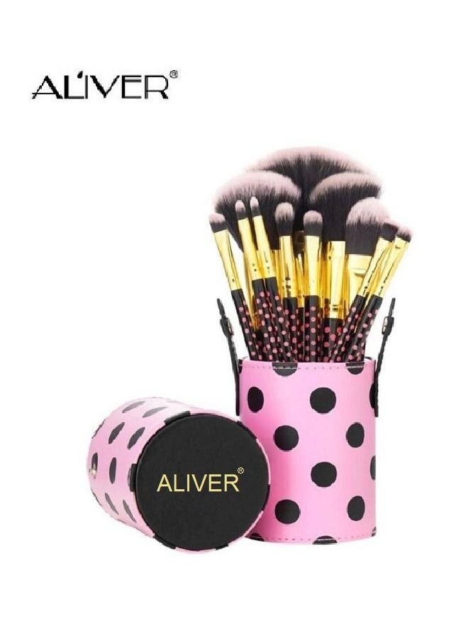 ALIVER - Makeup Brush Set - Consisting Of : 11-Piece Brushs With Holder. black/pink - Image 1