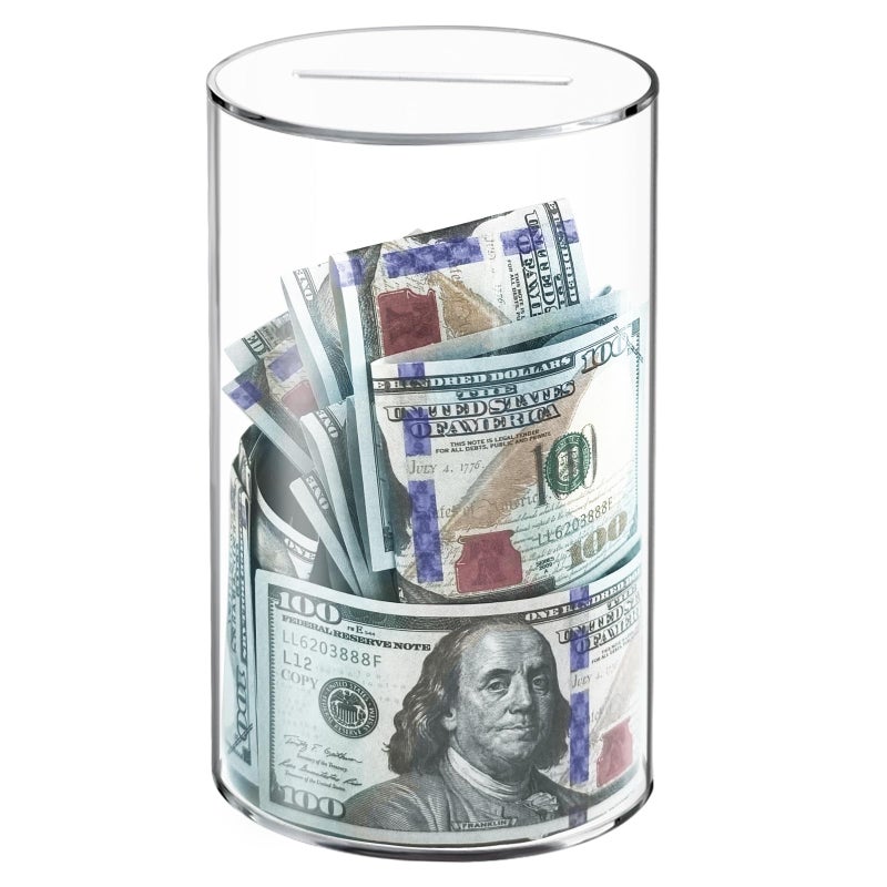Thingrific Clear Piggy Bank for Adults/Kids, Acrylic Unopenable Money Box for Cash Coin Saving, Must Break to Open, Money Saving Jar for Adults Boys Girls, Size 8" H x 5" Diameter - Image 1