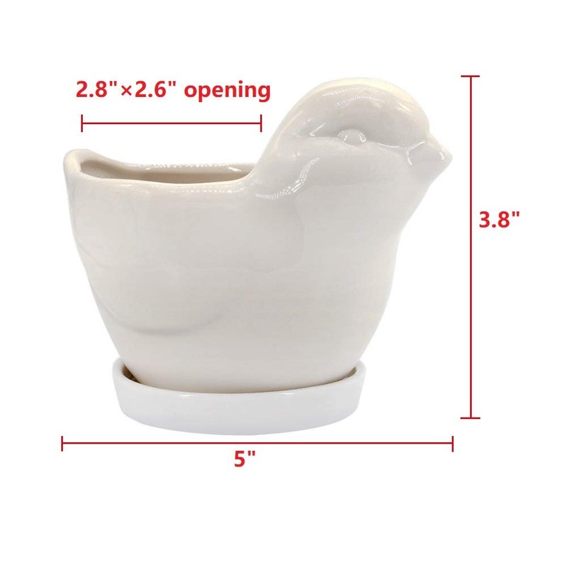 GeLive White Bird Ceramic Succulent Planter Animal Plant Pot Flower Vase Bonsai Windowsill Box with Drainage Saucer Adorable Indoor Home Decoration - Image 4