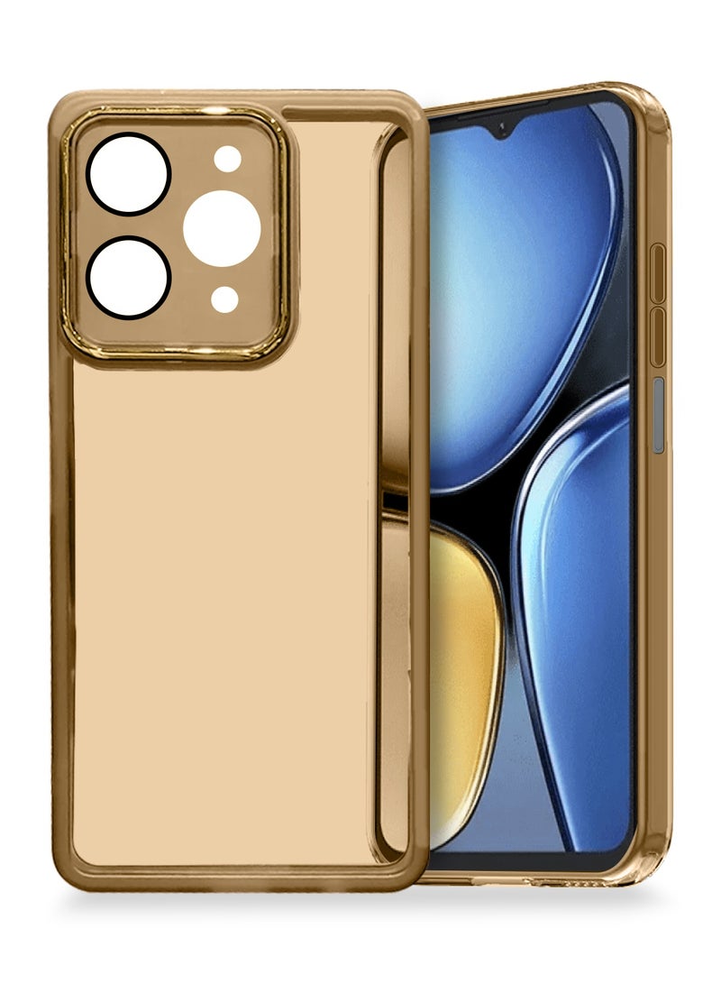 Wtech itel A90 4G 2025  Soft Transparent Camera Lens Protection TPU Silicone Ultra Thin Phone Stylish Electroplated Camera Border Back Case Cover - Brown - Image 1