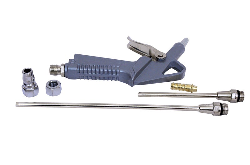 Jon Bhandari Tools Metal Air Dust Blow Gun Set – 5-Piece Kit with 2 Nozzles (Long & Short), Connector & Thumb Trigger – High Pressure Air Blower for Dust, Debris & Moisture – Grey & Silver - Image 2