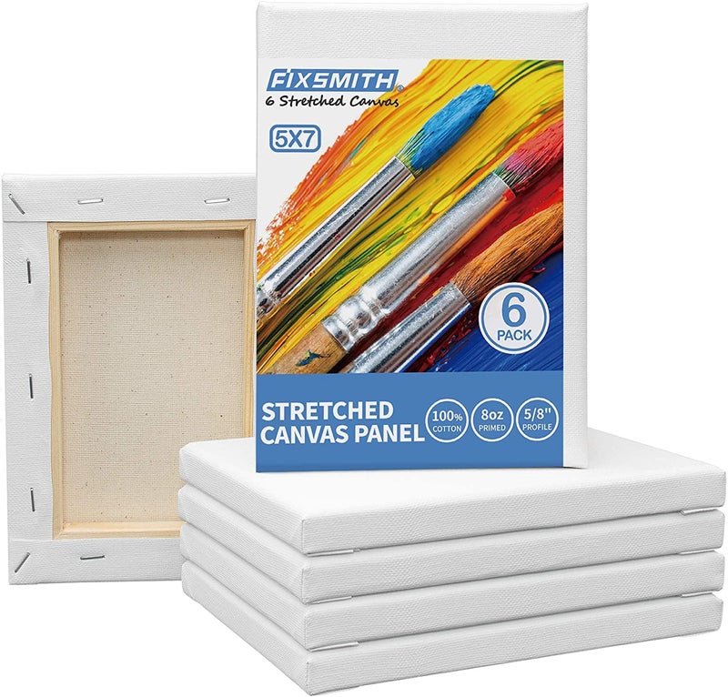 FIXSMITH Stretched White Blank Canvas 5x7 Inch6 PackPrimed100 Cotton58 Inch Profile of Economy Value Pack for AcrylicsOils  Other Painting Media