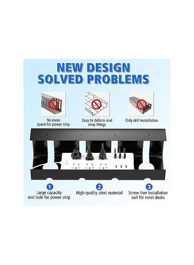 PROMASS 2 Pack Under Desk Cable Management Tray,No Drilling Wire Management Organizer,Steel Under Desk Storage Tray for Cord Organizer, Cord Organizer for Home/Office Computer Desk Cable Hider - Image 5