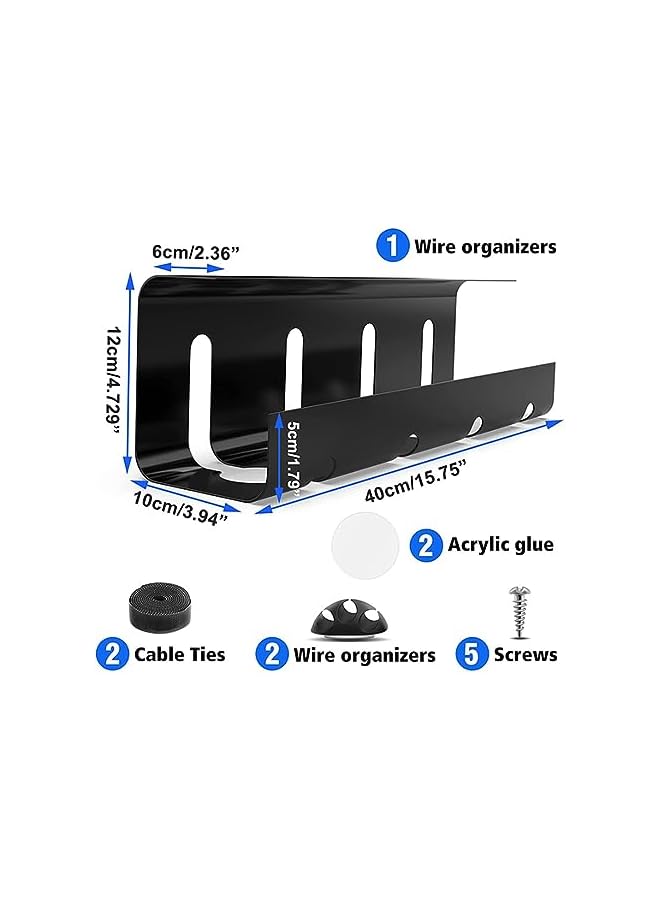 PROMASS 2 Pack Under Desk Cable Management Tray,No Drilling Wire Management Organizer,Steel Under Desk Storage Tray for Cord Organizer, Cord Organizer for Home/Office Computer Desk Cable Hider - Image 2