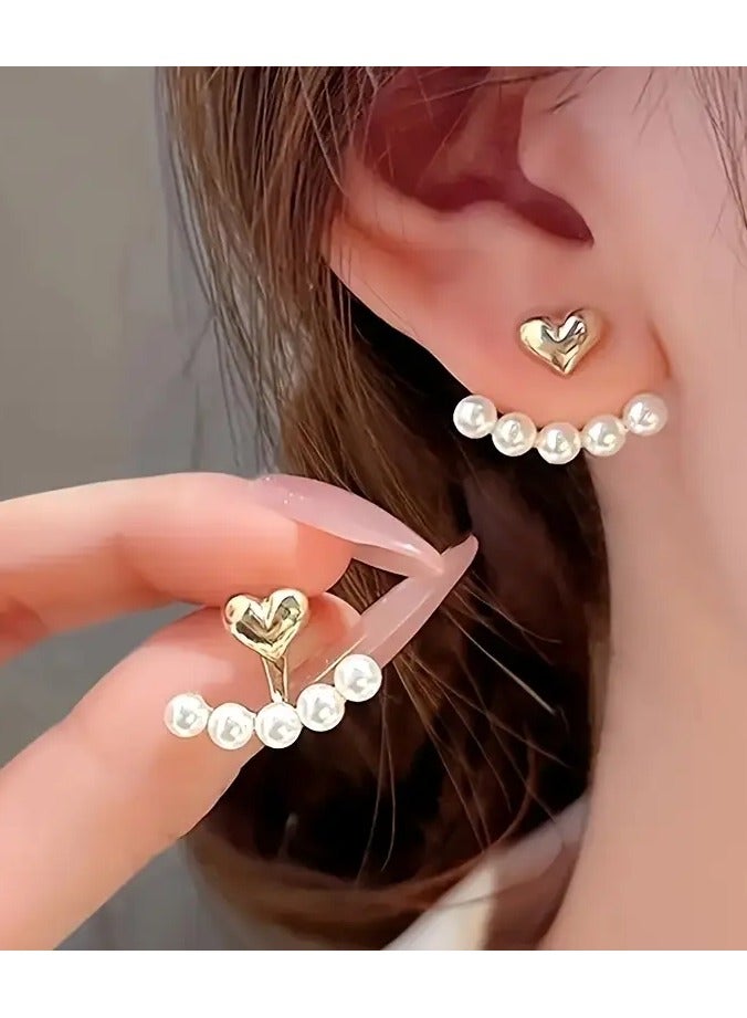 Home Clearance Sale 1 Pair Vintage-Inspired Ladies Pearl Earrings - Stainless Steel Ear Needles, Faux Pearl Decor, Simple & Elegant Design for Daily, Party Occasions, and Valentines Day Gifts - Alloy Material, No Plating  - Image 1
