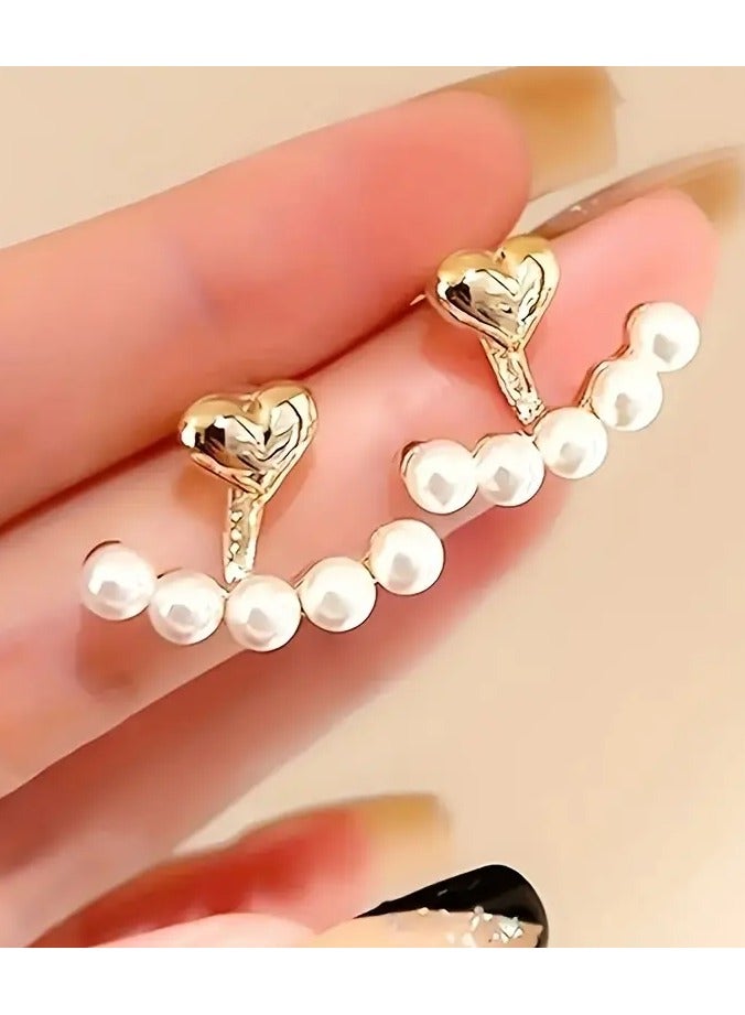 Home Clearance Sale 1 Pair Vintage-Inspired Ladies Pearl Earrings - Stainless Steel Ear Needles, Faux Pearl Decor, Simple & Elegant Design for Daily, Party Occasions, and Valentines Day Gifts - Alloy Material, No Plating  - Image 3