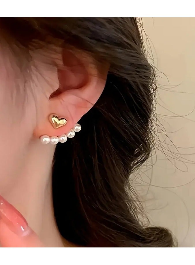 Home Clearance Sale 1 Pair Vintage-Inspired Ladies Pearl Earrings - Stainless Steel Ear Needles, Faux Pearl Decor, Simple & Elegant Design for Daily, Party Occasions, and Valentines Day Gifts - Alloy Material, No Plating  - Image 4