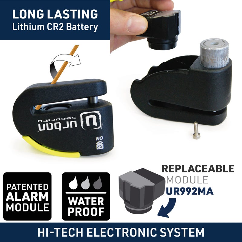 URBAN 999 Approved Motorcycle Disc Lock with Smart Alarm | 120dB, LED, Warning, A+ Sensitivity, X2 ON | SRA & Sold Secure Gold Tested Anti-Theft for Motorbike | 14mm Double Locking, Hardened Steel - Image 5